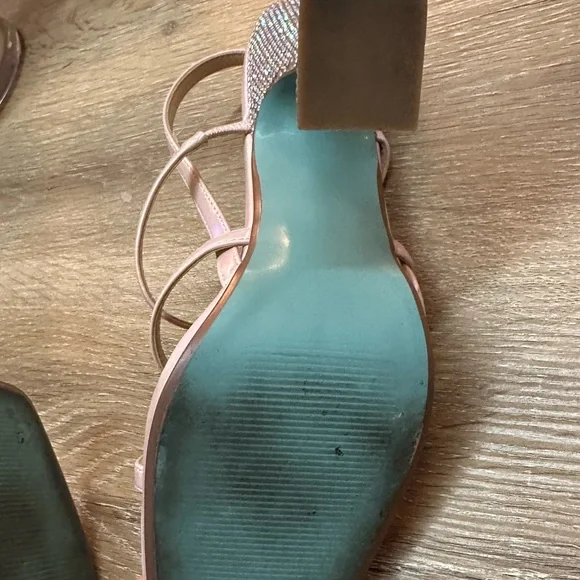 BETSEY JOHNSON Pink Pacey Heels US 7 Strappy Heel Crystal Embellished 90s RARE - Picture 9 of 11